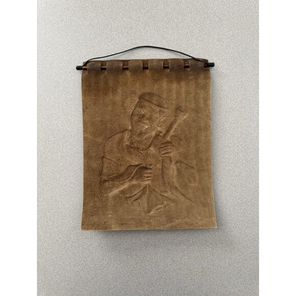 Vintage African Tooled Leather Hanging Wall Art - 14” x 10.5” - Picture 3 of 4